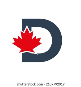 Letter D Maple Leaf Logo Template Symbol of Canada. Minimal Canadian Logo Business and Company Identity