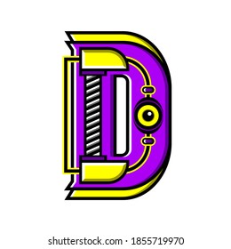Buchstaben D, Vektordesign. Roboter-Cartoon-Form.