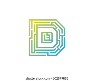 Letter D Maze Labyrinth Logo Design Element