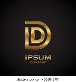 Letter D with metallic texture,3d Glossy, metal texture, Gold, steel and realistic shadow for logo