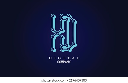 Letter D minimal logo icon design. Vector template graphic elements. Technology, digital interfaces, hardware and engineering concepts. Graphic made of circuits