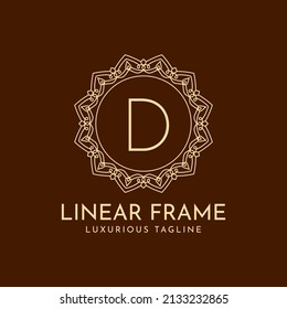 letter D minimalist circle frame linear luxury decoration vector logo design