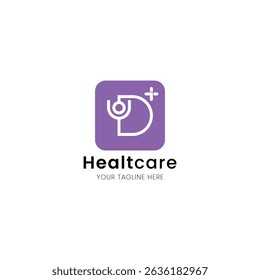 Letter D minimalist and iconic healthcare logo, medical and clinic with stethoscope