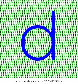 letter d minuscule bright blue color, intense on green texture with woven look in editable vector