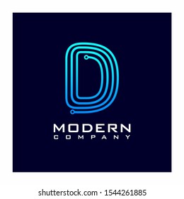 Letter D Modern Digital Technology Logo Design Vector