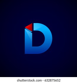 Letter D with Modern glossy and Triangle logo, Arrow and forward, Vector abstract origami, Digital, Technology, Media logotype