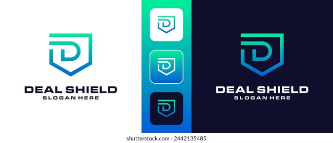 letter D modern shield logo illustration design