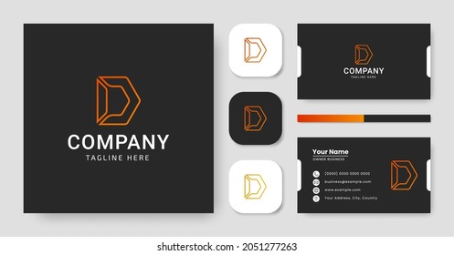 Letter D Modern Simple Monoline Logo Design Futuristic Template with Business Card