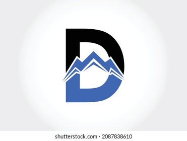 Monografisches Alphabet des Buchstaben D mit dem Berggipfel. Logo-Symbol für Gebirge Modernes Vektorlogo-Design für das Unternehmen und Firmenidentität.