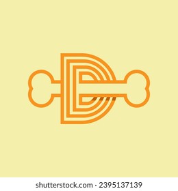 Buchstabe D mit einem Monogramm-Knochenlogo. Geeignet für Unternehmen, Wissenschaft, Gesundheitswesen, Medizin, Krankenhäuser Logos.