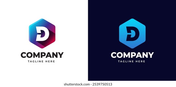 Logotipo de Vector inicial del monograma de la letra D. Concepto futurista del diseño del logotipo de la forma de la caja del hexágono de la letra D. Símbolo inicial moderno para la identidad empresarial Corporativa. Ilustración del logotipo del Vector del alfabeto