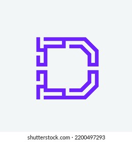 Letter D monogram logo. Signature icon. Abstract alphabet initial. Labyrinth, maze lettering sign. Modern design, web, tech, corporate, bold style character. Geometric typography.