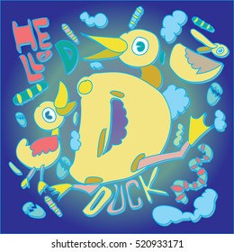 Letter D Monster, vector illustration. Template for poster design. 