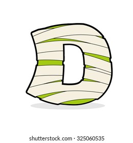  Letter D Mummy. Typography icon in bandages. Egyptian zombie template elements alphabet. ABC concept type as logotype.