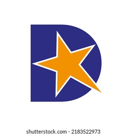 Letter D Negative Space Star Logo Vector Template. Minimal Star Symbol