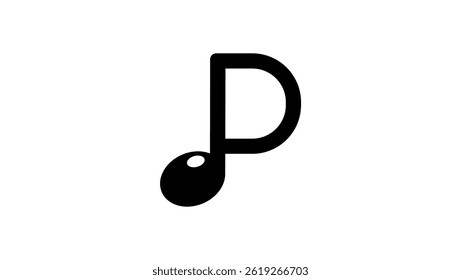 letter D in note shape, black and isolated silhouette