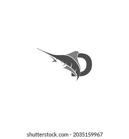 Letter D with ocean fish icon template vector