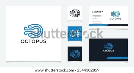 Letter D Octopus Icon Logo Design, Business Card Vector Template
