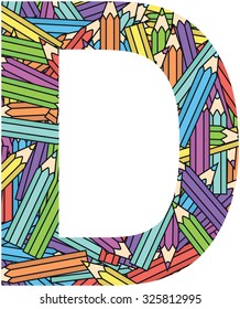 Letter D on colored pencils background 