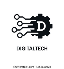 Letter D on the gear. Digital technology. Vector icon on a white background.