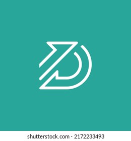 letter D with one straight arrow and curved arrow in monoline visual style