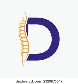 Letter D Orthopedic Health Bone Logo Design With Back Bone Icon. Bone Health Logo Sign