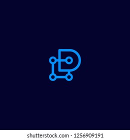 Letter D Outline Circuit Network Creative Abstract Modern Logo