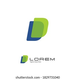 Plantilla de diseño de logotipo de estilo de superposición de letra D, logotipo de concepto transparente. logotipo minimalista, digital, virtual, de datos y tecnología, vector eps 10
