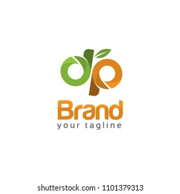 Letter D and P with green leaf on white background. Logo Design Template. 