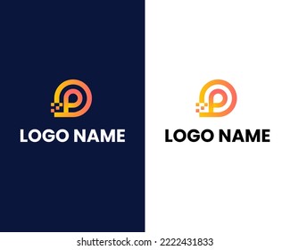 letter d and p with tech modern logo design template
