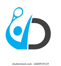 Letter D Padel Racket Logo Design. Paddle Symbol Beach Table Tennis Club Sign