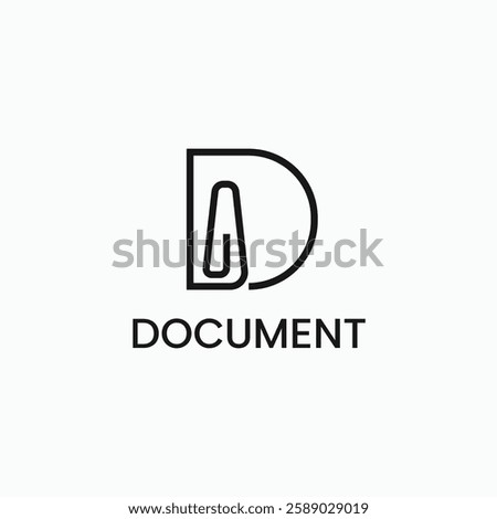 Letter D with paper clip simple line logo vector icon illustration. D monogram business company office logo