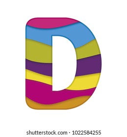 Letter D in paper cut style. Vector illustration