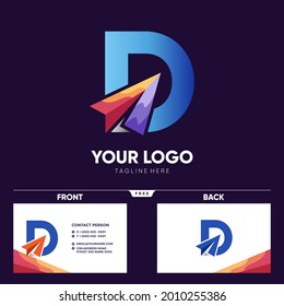 Letter D Paper Plane Logo Design Vector Icon Graphic Emblem Illustration
