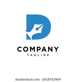 Letter D Pen Writing Logo Icon Vector