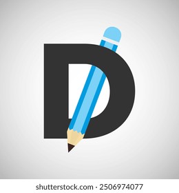 Letter D with pencil logo design template. Logo for education, student or corporate identity.