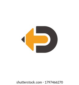 letra D forma de lápiz flecha geométrica logotipo educativo vector