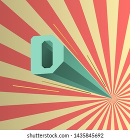 Letter D in perspective, retro graphic design, isometric font
