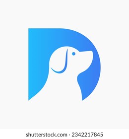Letter D Pet Logo Design. Dog Logo Symbol Vector Template. Dog On Alphabet