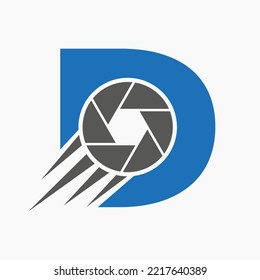 Letter D Photography Logo Camera Lens Concept. Photography Camera Symbol Vector Template