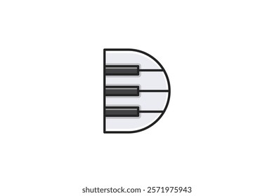 The letter D piano logo is made in an outline filled style