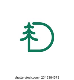 Diseño de logotipo para árbol de pino de la letra D