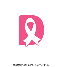 Letter D Pink ribbon vector logo design. Breast cancer awareness symbol. October is month of Breast Cancer Awareness in the world.