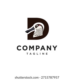 Letter D Pink-eared Duck Logo Icon Vector