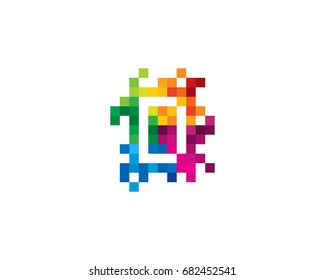 Letter D Pixel Color Mosaic Icon Logo Design Element