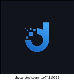 Letter D Pixel Logo blauen Farbe. Technologie und digitale Vektorillustration