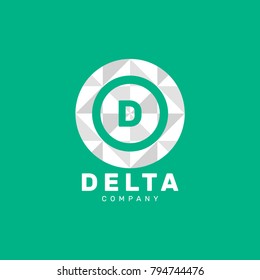 Letter D Pixel Logo Design Template With White Circle Isolated on Green Background. Vector Illustration