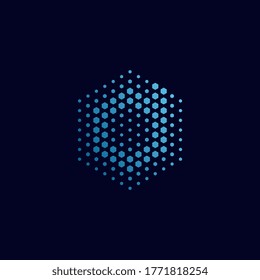 Letter d pixel logo hexagon blue color. Technology, business, and digital logotype vector illustration