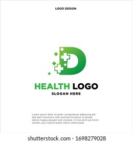 Letter D Pixel logo, Plus sign logo, Medical health care hospital symbol, Technology and digital logotype