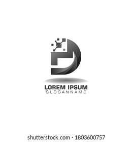 Letter D pixel logo with Technology template concept network icon vector
